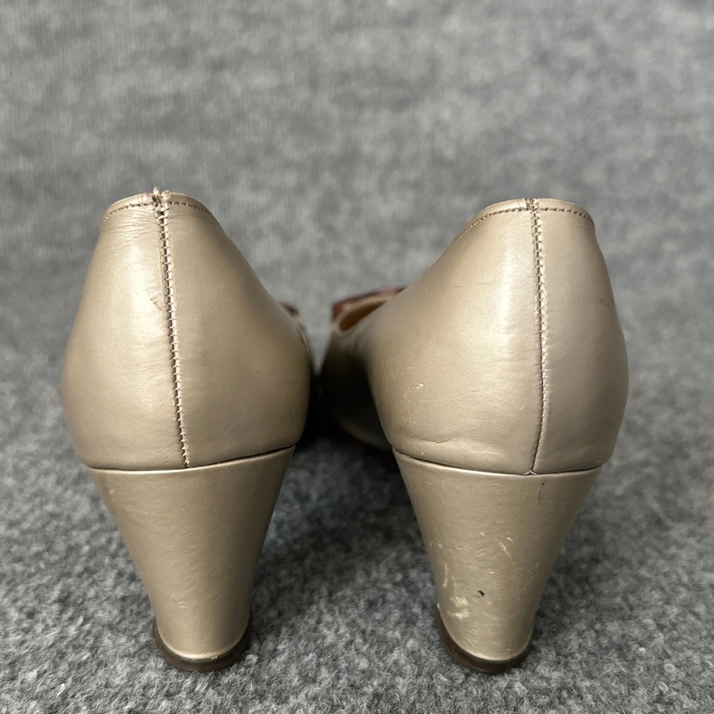 Vintage 60s Andrew Geller Pumps Womens 8B Beige Leather Buckle Kitten Heel Shoes - Picture 10 of 14